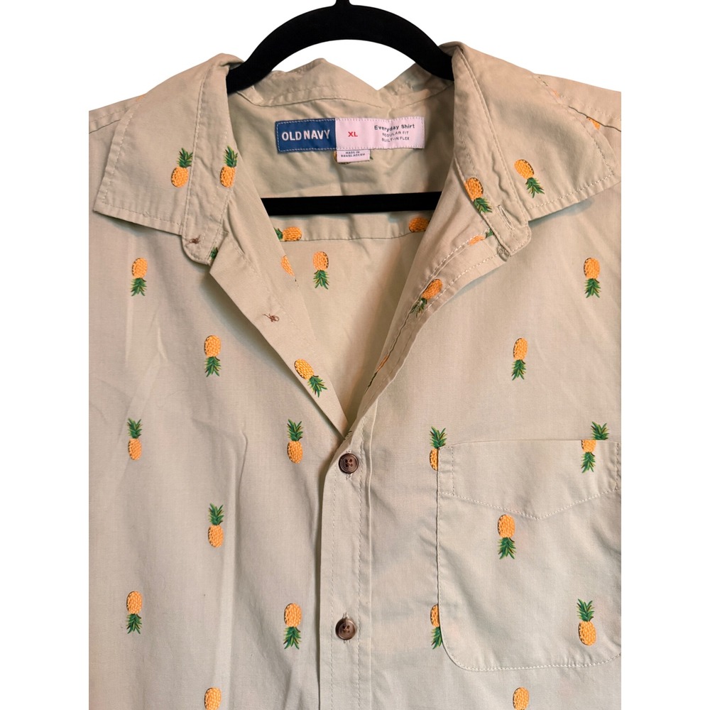 Coastal Casual Vacation Old Navy Mens XL Pineapple Shirt Regular Fit Sage Green - Picture 1 of 7